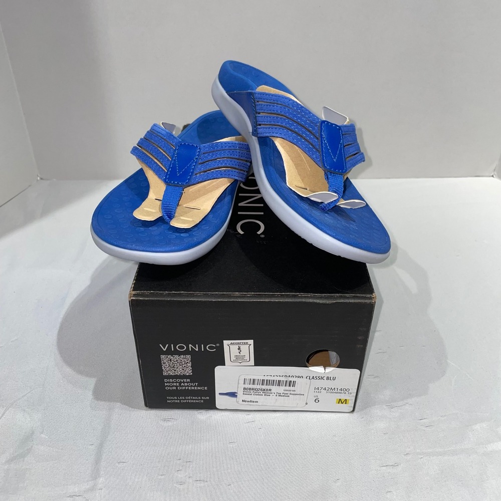 Vionic Fallyn Womens Toe‎ Post Supportive Sandal Classic Blue 6 Medium NEW